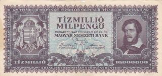 1946 Hungary 10 Million Milpengo Note,  Pick 129