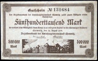 Chemnitz 1923 500,  000 Mark Inflation Notgeld German Notgeld Banknote