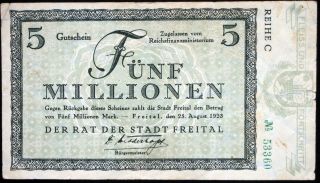 Freital 1923 5 Million Mark Inflation Notgeld German Banknote