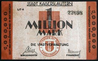 Kaiserslautern 1923 1 Million Mark Inflation Notgeld German Banknote 22698