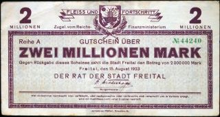 Freital 1923 2 Million Mark Inflation Notgeld German Banknote