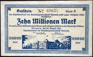 Chemnitz 1923 10 Million Mark Inflation Notgeld German Notgeld Banknote