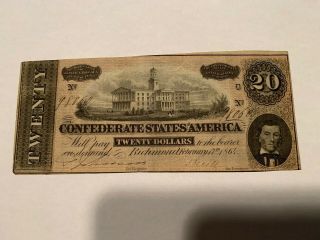 1864 $20 Twenty Dollars Csa Confederate States Of America Note