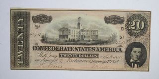Civil War 1864 $20.  00 Confederate States Horse Blanket Note 706