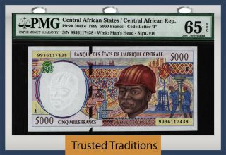 Tt Pk 304fe 1999 Central African States 5000 Francs Pmg 65 Epq Gem Uncirculated