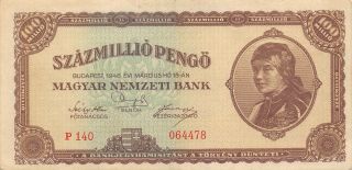Hungary 100 Pengo 18.  3.  1946 P 124 Series P 140 Circulated Banknote