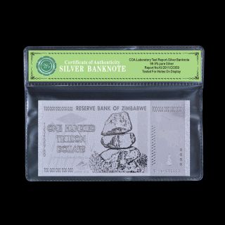 Wr 2008 Zimbabwe 100 Trillion Dollars Note Bill Silver Banknote /w Case