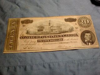 1864 Civil War Confederate $20.  00 Bill Richmond Va