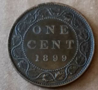 1899 Canada Canadian One 1 Cent Large Penny Coin - Extra Fine