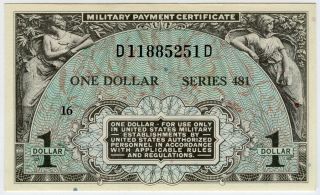 Us Military Payment Certificate Mpc $1 Dollar Note Series 481 Crisp Unc.