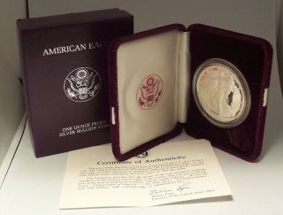 1986 - S American Silver Eagle 1 Oz Silver Proof Coin,  Sleeve & J10