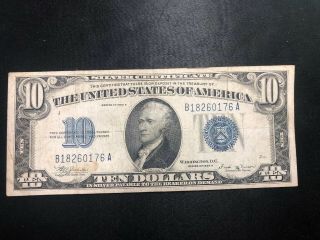1934 - B $10 Ten Dollar Bill Note Silver Certificate