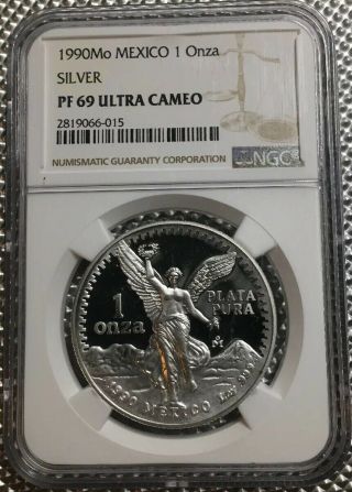 1990 Mo Mexico Silver Libertad Ngc Pf69 1 Onza Proof Mexican Bullion Coin.  999