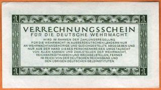 GERMANY Military Wehrmacht 1944 AU 1 Banknote Paper Money Bill P - M38 2