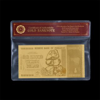 Wr Zimbabwe 100 Trillion Dollars 2008 Bank Notes 24k Gold Foil Gifts /w Pack