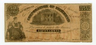 1861 50c The Corporation Of Richmond,  Virginia Note - Civil War Era