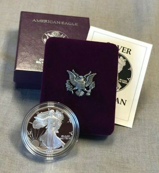 1990 - S American Eagle One Ounce Proof Silver Bullion Coin W/ & Box