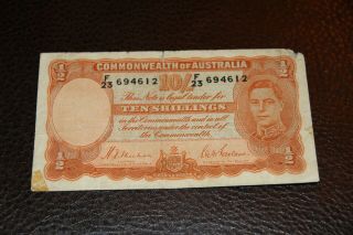 1939 Australia 10 Shillings Note - P25a