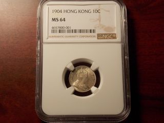 1904 Hong Kong 10 Cents Silver Coin Ngc Ms - 64
