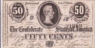 Usa: 1864,  Confederate States Of America,  50c Note (27234)