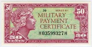 Us Military Payment Certificate Mpc 50 Cents Note Series 611 Crisp Gem - Unc.