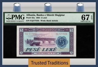 Tt Pk 35a 1964 Albania Banka E Shtetit Shqiptar 5 Leke Pmg 67 Epq Gem