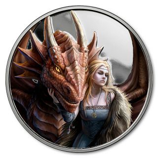 1 Oz Silver Colorized Round Anne Stokes Dragons (friend Or Foe) - Sku 169632