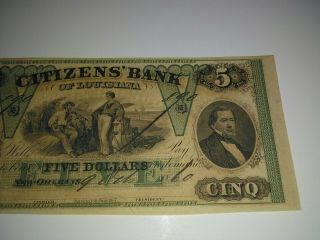 1850 ' s Obsolete $5 Dollar Note.  CITIZENS BANK of Orleans,  Louisiana. 3