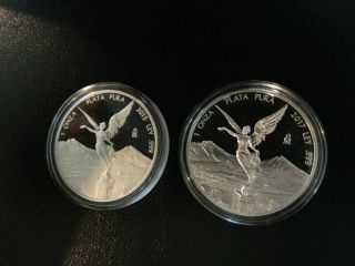 2015 & 2017 Mexico 1 Oz Silver Libertad Proof.  999 Bullion Coins In Capsule