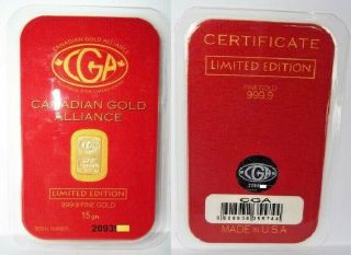 1 5 Graln (not Gram) Cga 24k Pure 999.  9 Fine Gold Bullion Minted Limited Bar