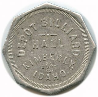 Depot Billiard Hall Kimberly,  Idaho Id 5¢ Salt Lake Stamp Co.  Trade Token