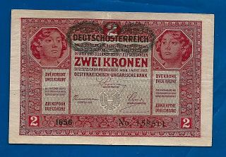 1917 Ww1 Austria Hungary Bank Note 2 Zwei Kronen Ket Korona