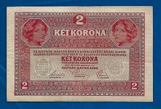1917 WW1 Austria Hungary bank note 2 ZWEI KRONEN KET KORONA 2