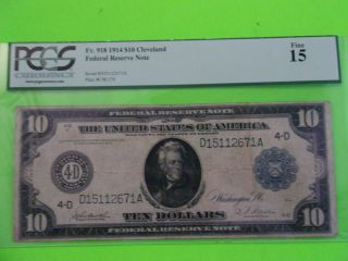 FR.  918 $10 1914 Federal Reserve Note Cleveland Fine 15 2