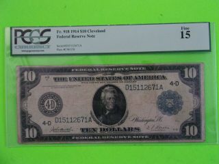FR.  918 $10 1914 Federal Reserve Note Cleveland Fine 15 3