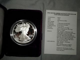 1992 S American Eagle Silver Proof Dollar &