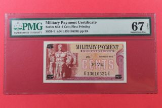 Military Payment Certificate Series 692 5 Cent Pmg 67 Epq Gem Unc