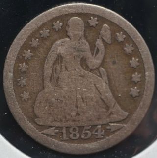 1854 Seated Liberty Silver One Dime 10c Coin