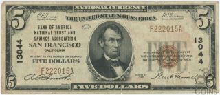 1929 National Currency National Bank Of San Francisco $5 Type 1 Ch.  13044 G,