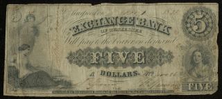 1852 Exchange Bank Of Tennessee $5 Five Dollar Obsolete Note