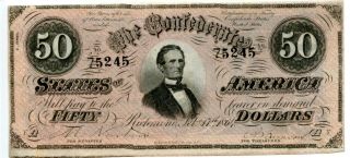 1864 Confederate Currency $50 T 66 Au