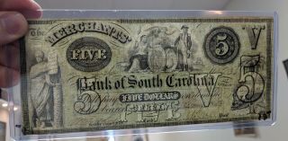 1858 MERCHANTS’ BANK OF SOUTH CAROLINA CHERAW $5 BANKNOTE - HI GRADE - 15 5