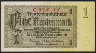 1937 1 Rentenmark Germany Vintage Nazi Old Money Banknote 3rd Reich P 173b Aunc