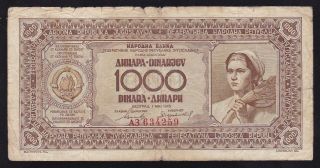 Yugoslavia - - - 1000 Dinara 1946 - - - - - - Vg - - - - -