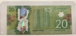 Binary Serial Number 2012 Canadian $20 Banknote