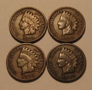 1890 1891 1892 1893 Indian Head Cent Penny - Mixed - 237su