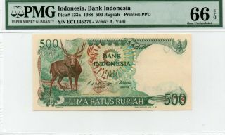 Indonesia 500 Rupiah 1988 P 123a Gem Unc Pmg 66 Epq