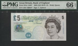 Tt Pk 391d 2002 (nd 2012) Great Britain 5 Pounds " Queen Elizabeth " Pmg 66 Epq