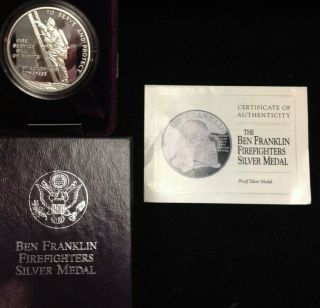 1992 Ben Franklin Fire Fighter Medal Silver Proof &