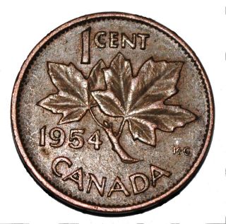 Canada 1954 Sf 1 Cent Copper One Canadian Penny Coin